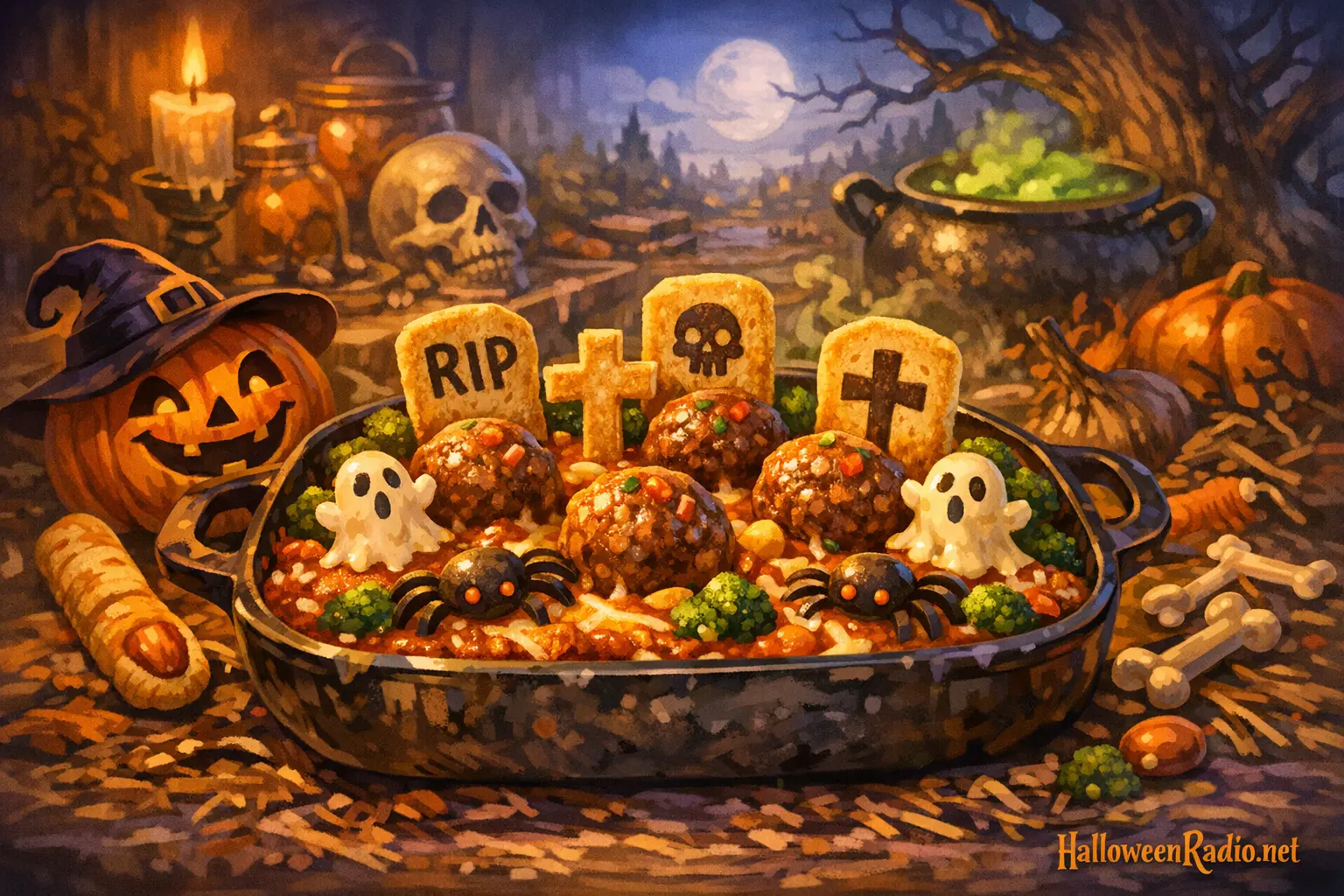 How to make a meatball graveyard bake for Halloween dinner